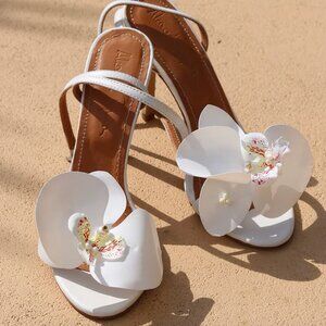 Alameda Turqusa Flower White High Heels - New - Beach, Wedding, Tropical